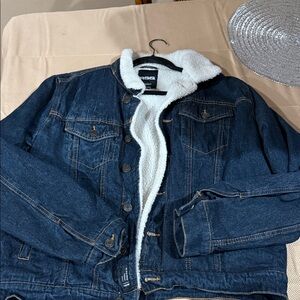 Denim Jacket with Sherpa Lining RSQ slightly distressed